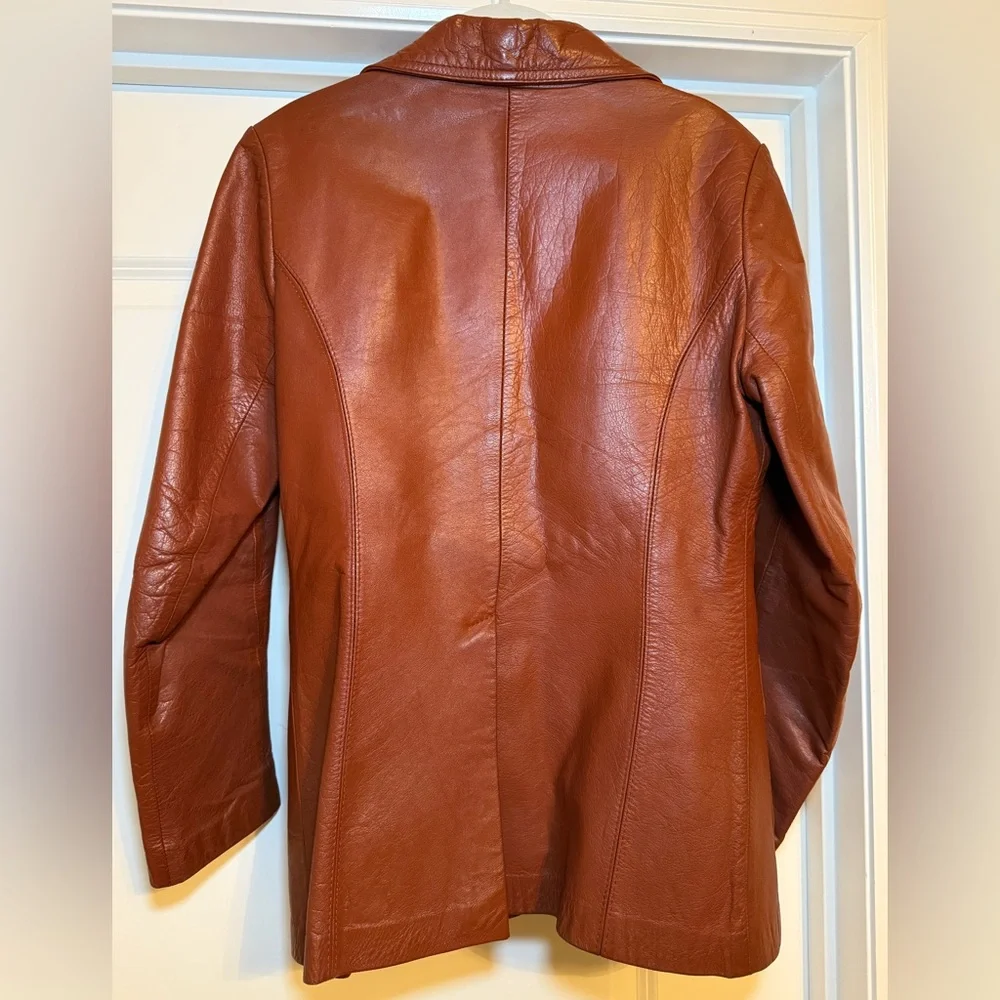 Authentic Original Vintage Style Rust Orange Leather Blazer Jacket - Picture 3 of 15